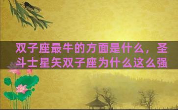 双子座最牛的方面是什么，圣斗士星矢双子座为什么这么强