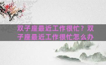 双子座最近工作很忙？双子座最近工作很忙怎么办