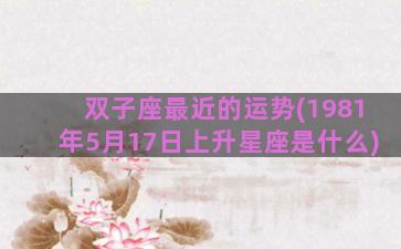 双子座最近的运势(1981年5月17日上升星座是什么)