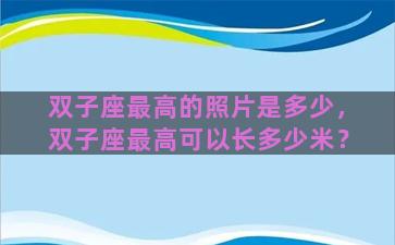 双子座最高的照片是多少，双子座最高可以长多少米？