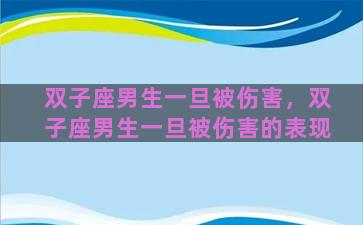 双子座男生一旦被伤害，双子座男生一旦被伤害的表现