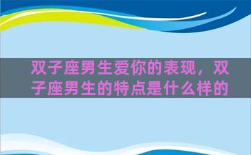 双子座男生爱你的表现，双子座男生的特点是什么样的