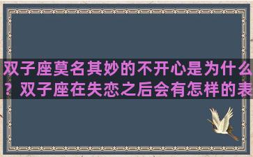 双子座莫名其妙的不开心是为什么？双子座在失恋之后会有怎样的表现