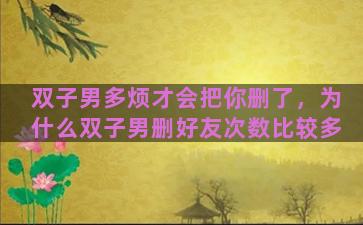 双子男多烦才会把你删了，为什么双子男删好友次数比较多