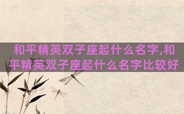 和平精英双子座起什么名字,和平精英双子座起什么名字比较好