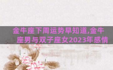 金牛座下周运势早知道,金牛座男与双子座女2023年感情